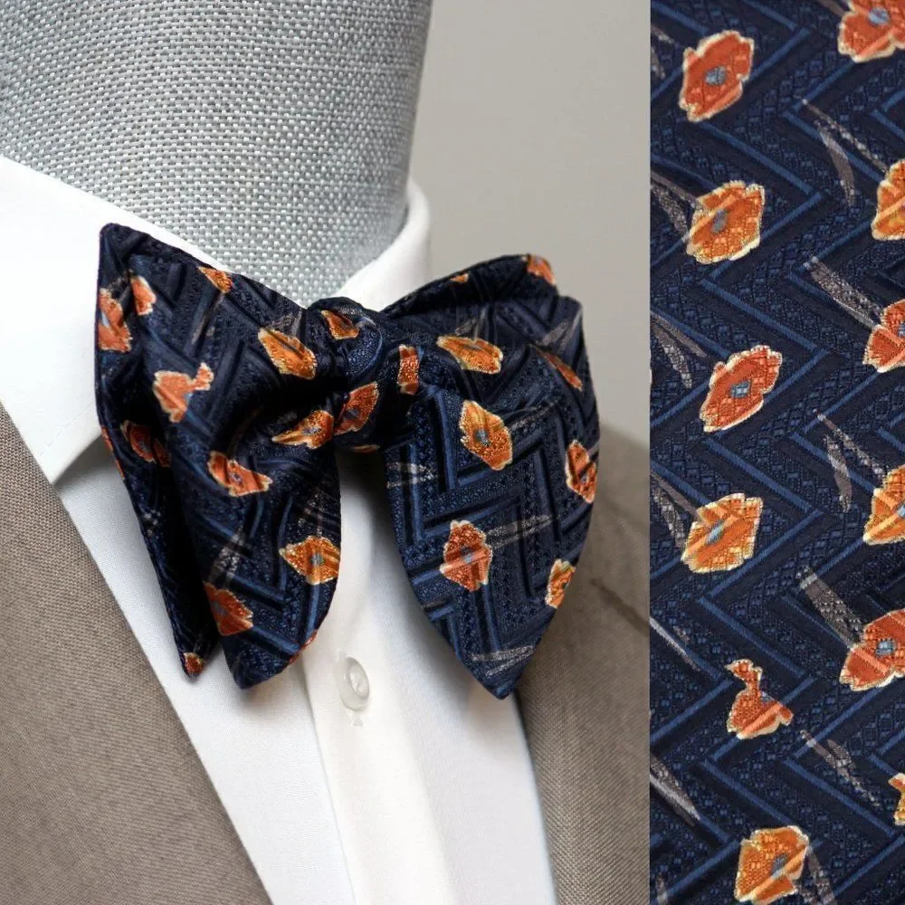 Men's Self-tied Bow Tie 100%Silk‎ Big Butterfly S632 Orange Poppies